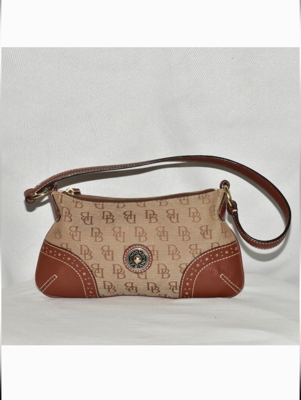 Vintage Signature Canvas And Pebble Leather Dooney & Burke Shoulder Bag